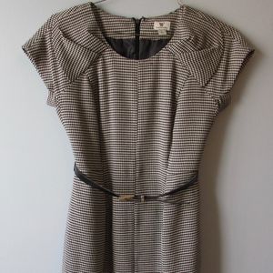 Houndstooth Tweed Black White Sheath Dress sz 6